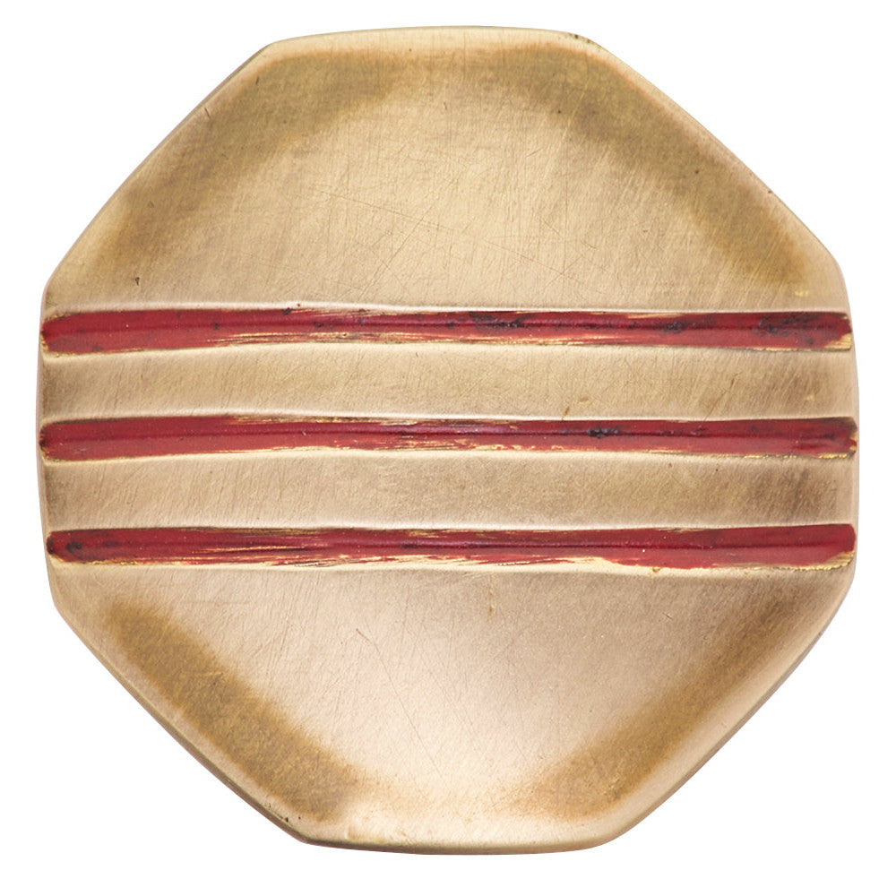 ##Antique Hardware## 1 Inch Triple Red Striped Octagon Solid Brass Cabinet and Furniture Knob