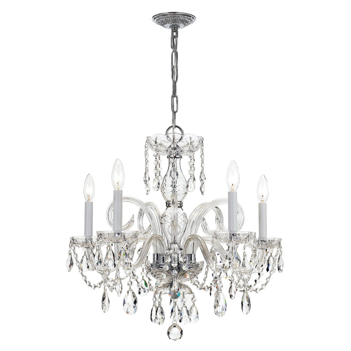 ##Antique Hardware## Traditional Crystal 5 Light Hand Cut Crystal Polished Chrome Chandelier