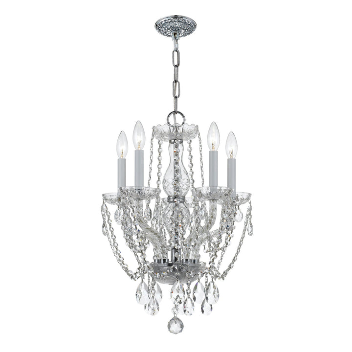 ##Antique Hardware## Traditional Crystal 5 Light Hand Cut Crystal Polished Chrome Mini Chandelier