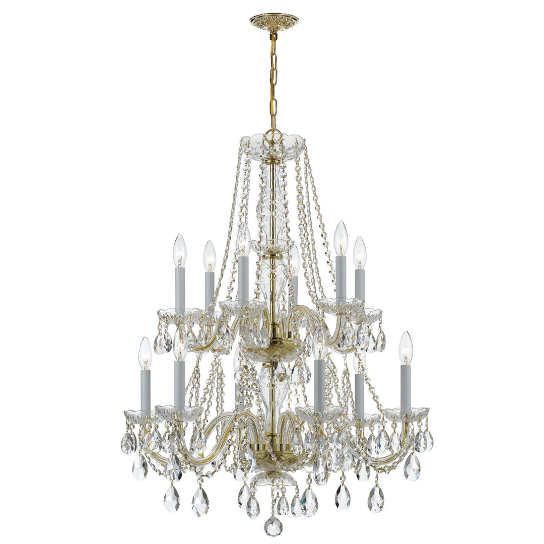 ##Antique Hardware## Traditional Crystal 12 Light Spectra Crystal Polished Brass Chandelier