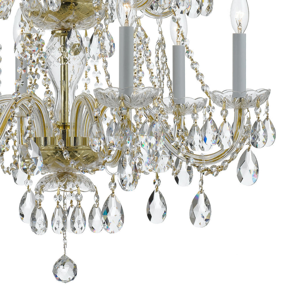 ##Antique Hardware## Traditional Crystal 12 Light Spectra Crystal Polished Brass Chandelier