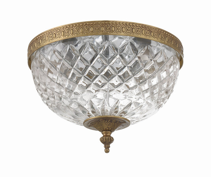 ##Antique Hardware## Crystorama 2 Light Olde Brass Crystal Flush Mount