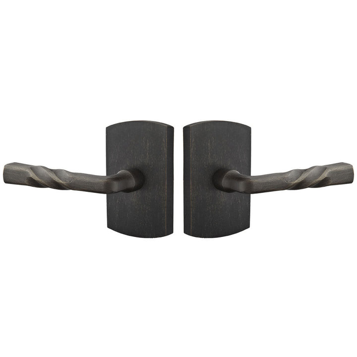 ##Antique Hardware## Solid Brass Sandcast Montrose Lever With Rounded Rectangular Rosette