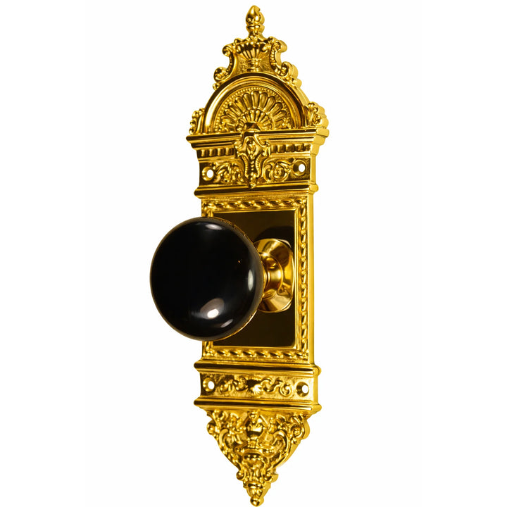 L'Enfant Small Backplate Door Set with Black Porcelain Door Knobs (Several Finishes Available)