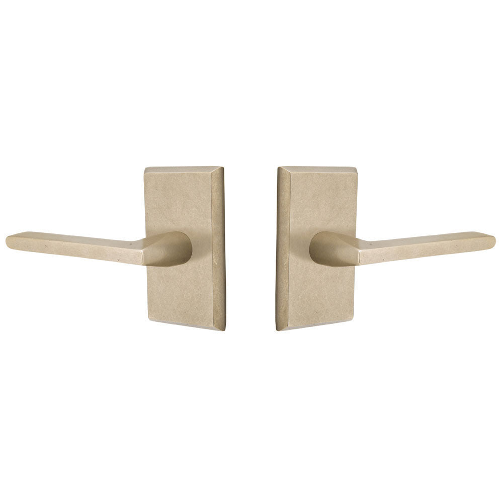 ##Antique Hardware## Emtek Solid Brass Sandcast Lariat Lever With Modern Rectangular Rosette