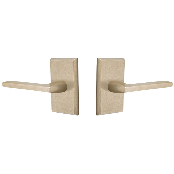 ##Antique Hardware## Emtek Solid Brass Sandcast Lariat Lever With Modern Rectangular Rosette