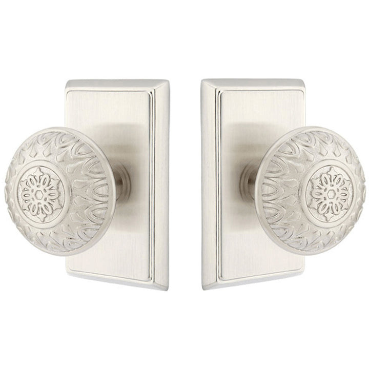 ##Antique Hardware## Emtek Solid Brass Lancaster Door Knob Set With Rectangular Rosette (Several Finishes Available)