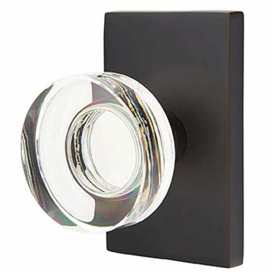 ##Antique Hardware## Emtek Modern Disc Crystal Door Knob Set With Modern Rectangular Rosette (Several Finish Options)