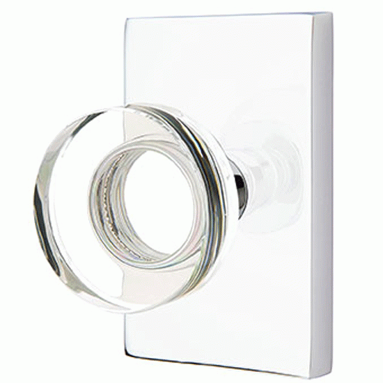 ##Antique Hardware## Emtek Modern Disc Crystal Door Knob Set With Modern Rectangular Rosette (Several Finish Options)