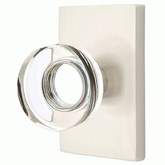 ##Antique Hardware## Emtek Modern Disc Crystal Door Knob Set With Modern Rectangular Rosette (Several Finish Options)