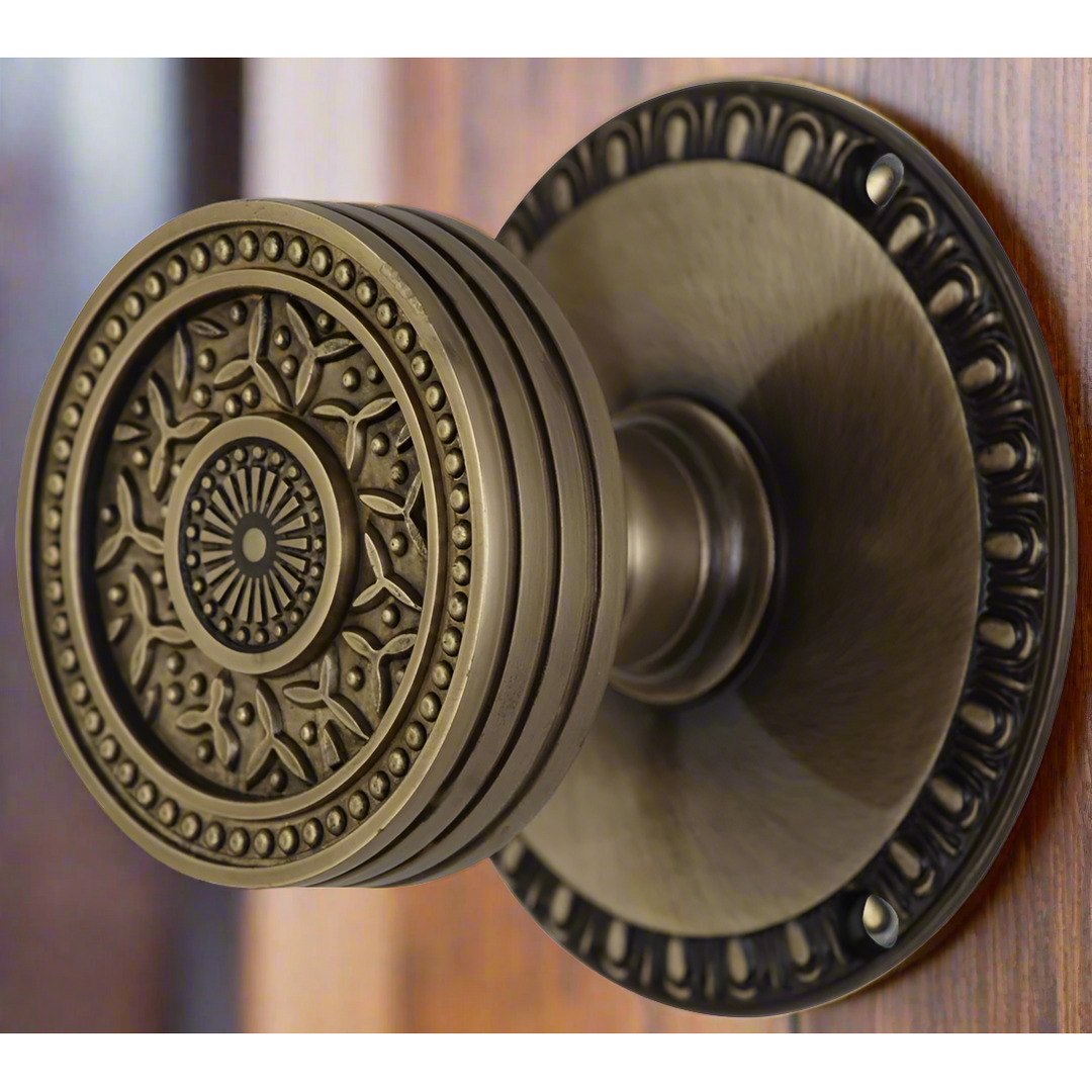 ##Antique Hardware## Egg & Dart Rosette Door Set with Rice Pattern Door Knobs (Several Finishes Available)