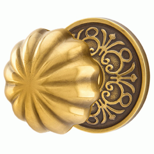 ##Antique Hardware## Solid Brass Melon Door Knob Set With Lancaster Rosette (Several Finish Options)
