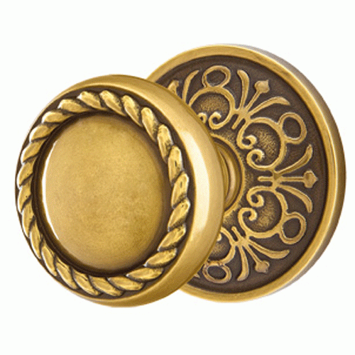 ##Antique Hardware## Solid Brass Rope Door Knob Set With Lancaster Rosette (Several Finish Options)
