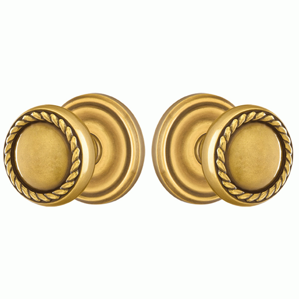 ##Antique Hardware## Solid Brass Rope Door Knob Set With Regular Rosette (Several Finish Options)