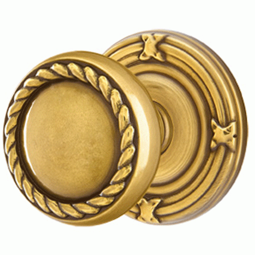 ##Antique Hardware## Solid Brass Rope Door Knob Set With Ribbon & Reed Rosette (Several Finish Options)