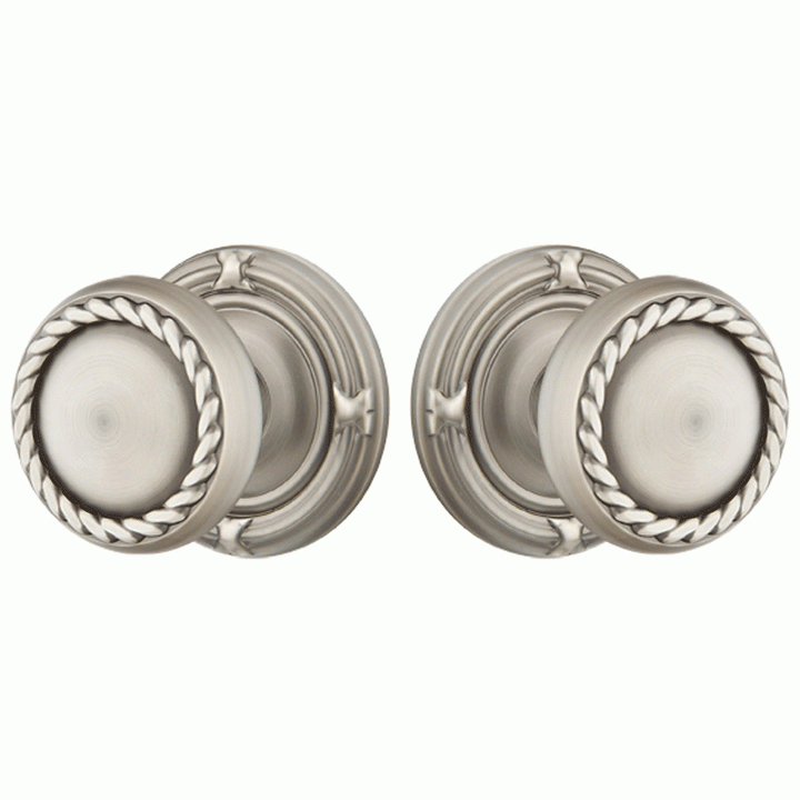 ##Antique Hardware## Solid Brass Rope Door Knob Set With Ribbon & Reed Rosette (Several Finish Options)