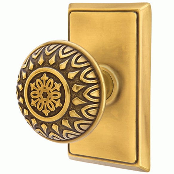 ##Antique Hardware## Emtek Solid Brass Lancaster Door Knob Set With Rectangular Rosette (Several Finishes Available)