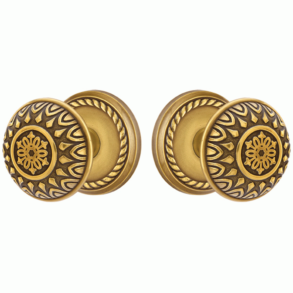 ##Antique Hardware## Solid Brass Lancaster Door Knob Set With Rope Rosette (Several Finish Options)