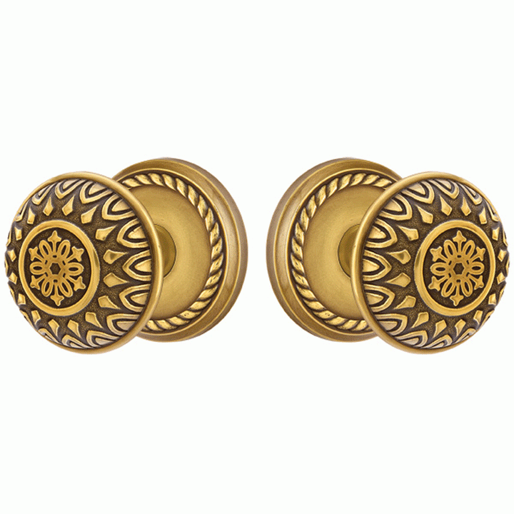 ##Antique Hardware## Solid Brass Lancaster Door Knob Set With Rope Rosette (Several Finish Options)