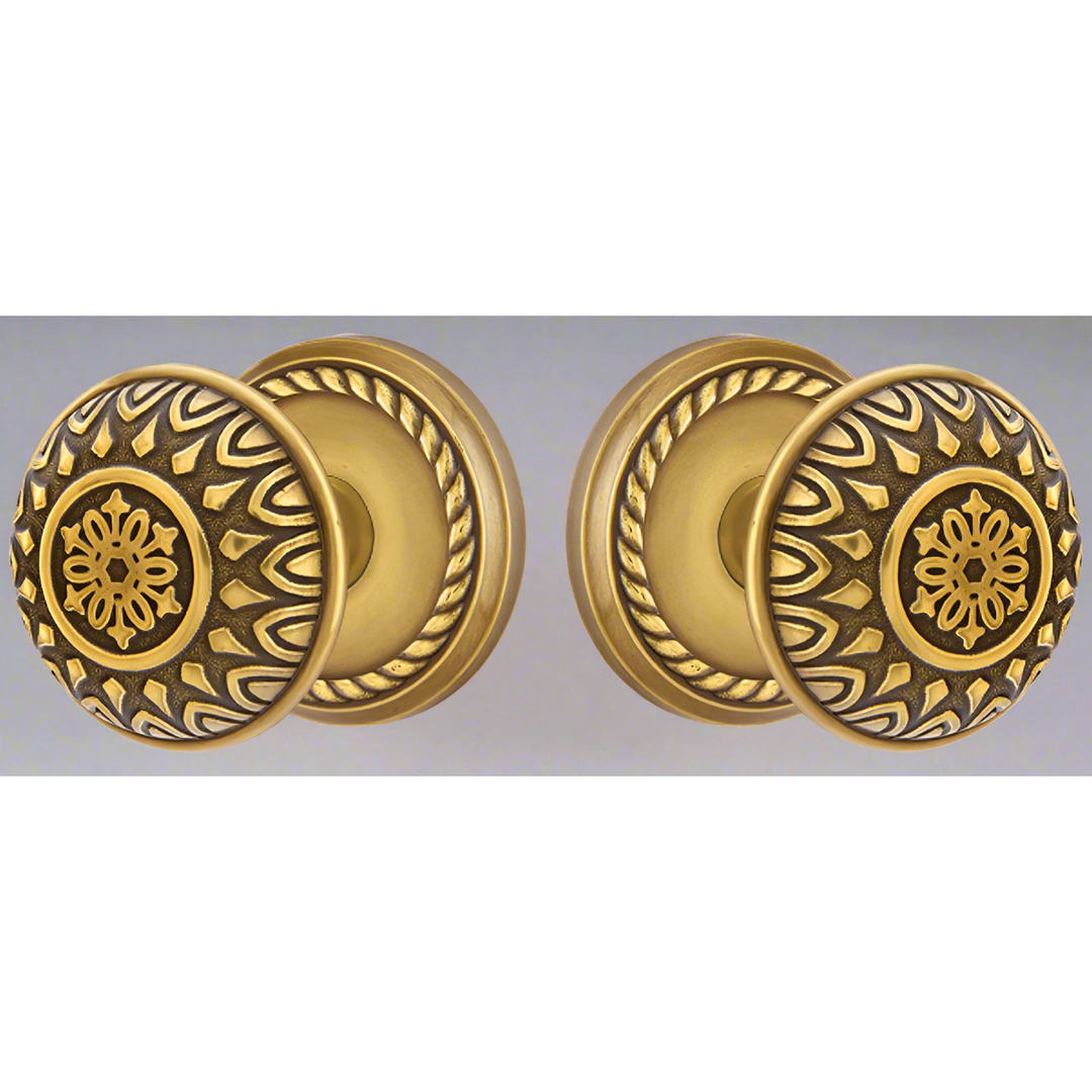 ##Antique Hardware## Solid Brass Lancaster Door Knob Set With Rope Rosette (Several Finish Options)