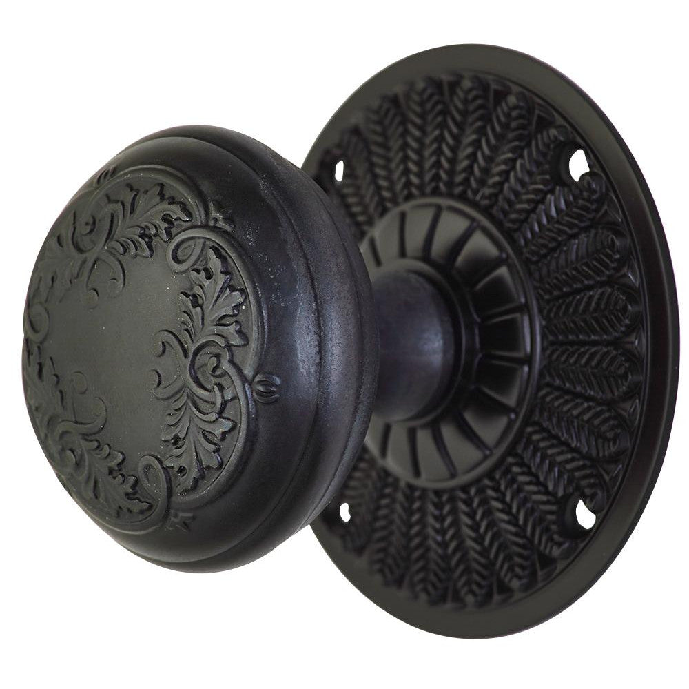 ##Antique Hardware## Feather Rosette Door Set with Floral Leaf Door Knobs (Several Finishes Available)