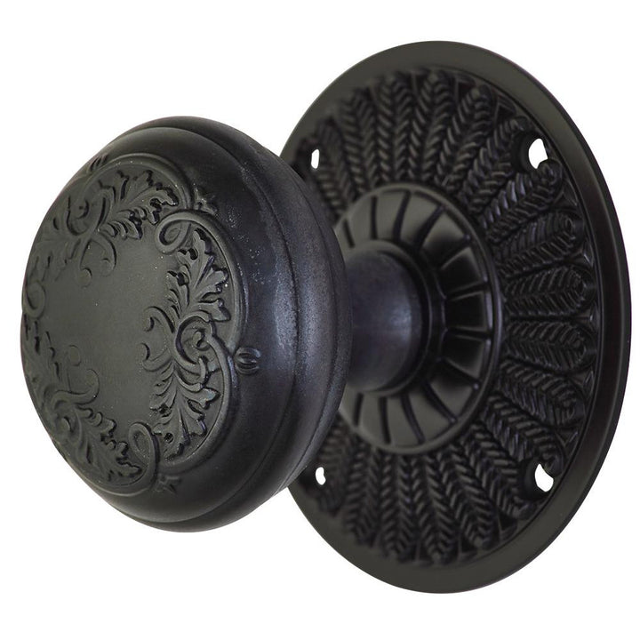 ##Antique Hardware## Feather Rosette Door Set with Floral Leaf Door Knobs (Several Finishes Available)
