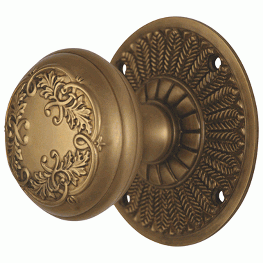 ##Antique Hardware## Feather Rosette Door Set with Floral Leaf Door Knobs (Several Finishes Available)