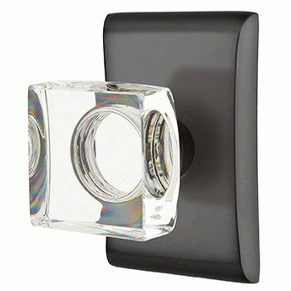 ##Antique Hardware## Emtek Modern Square Crystal Door Knob Set With Neos Rosette (Several Finish Options)
