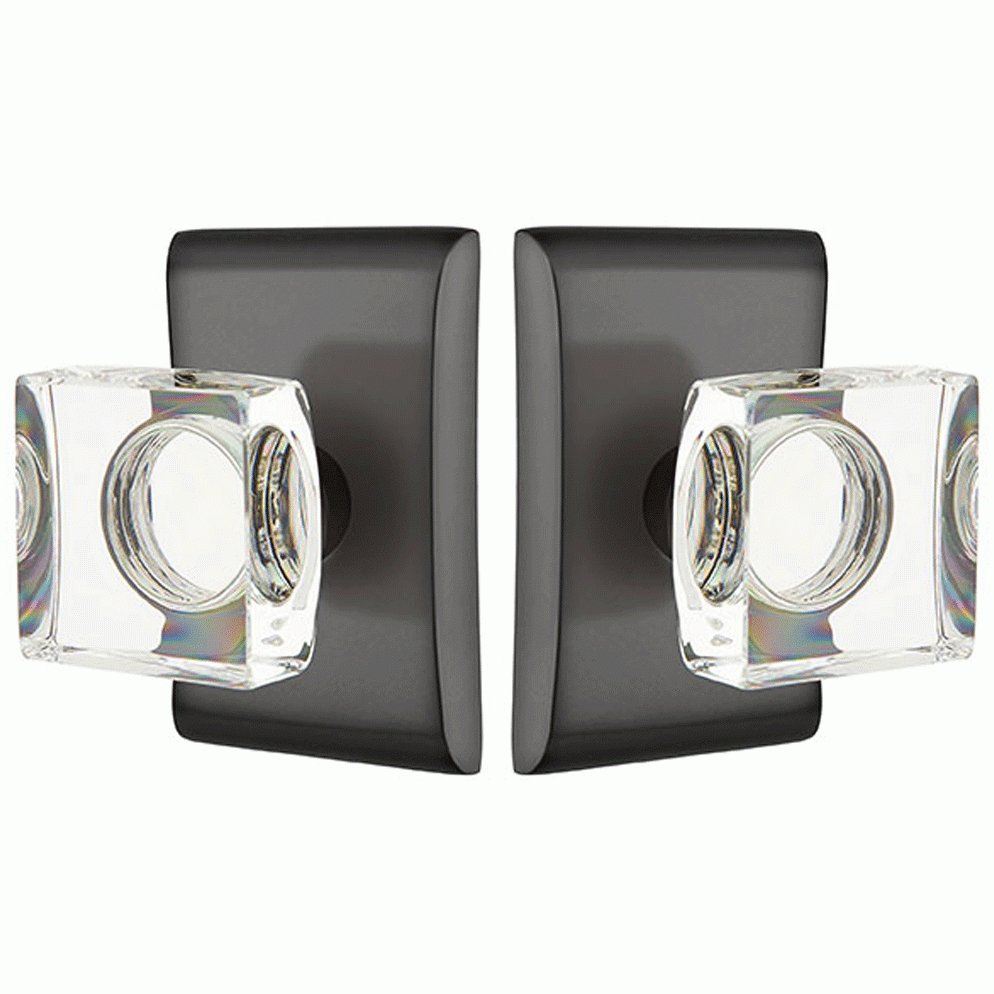 ##Antique Hardware## Emtek Modern Square Crystal Door Knob Set With Neos Rosette (Several Finish Options)