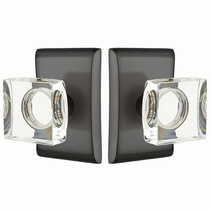 ##Antique Hardware## Emtek Modern Square Crystal Door Knob Set With Neos Rosette (Several Finish Options)