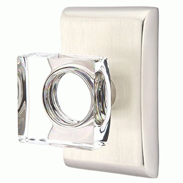 ##Antique Hardware## Emtek Modern Square Crystal Door Knob Set With Neos Rosette (Several Finish Options)