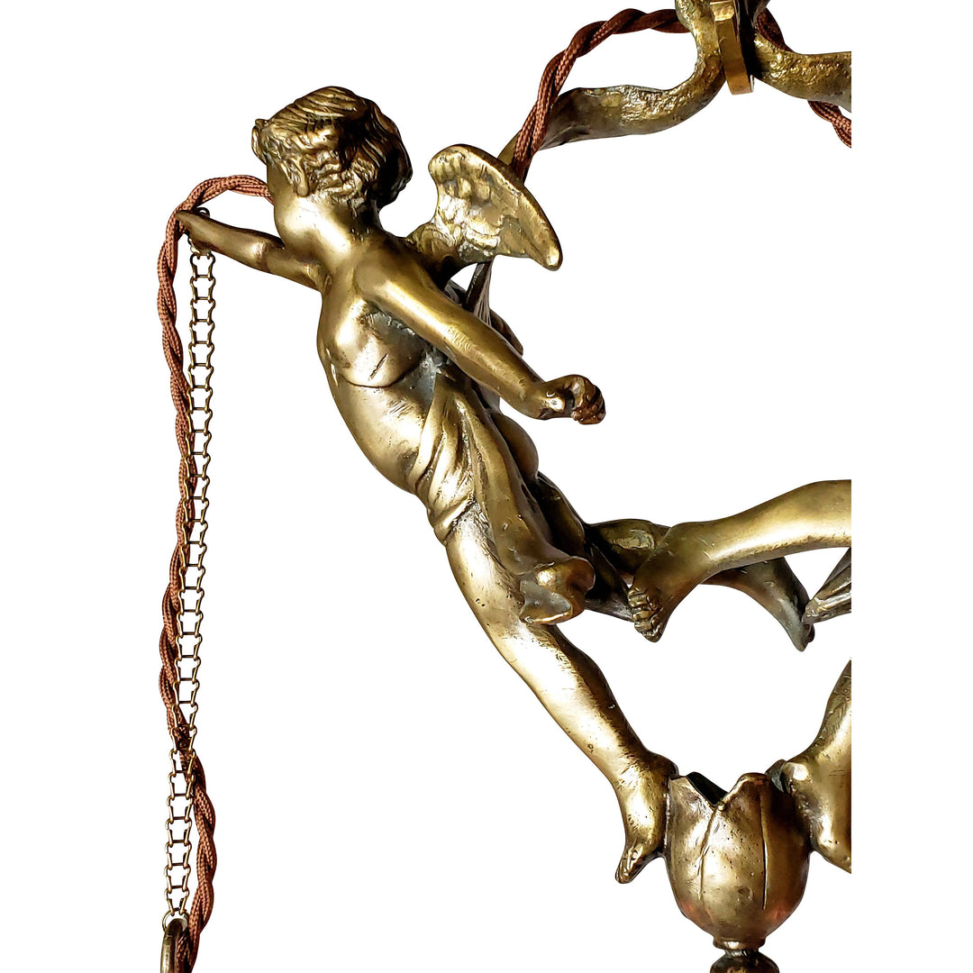 ##Antique Hardware## 22 Inch Handmade Antique Cherub Two-Light Chandelier With Brass Chain