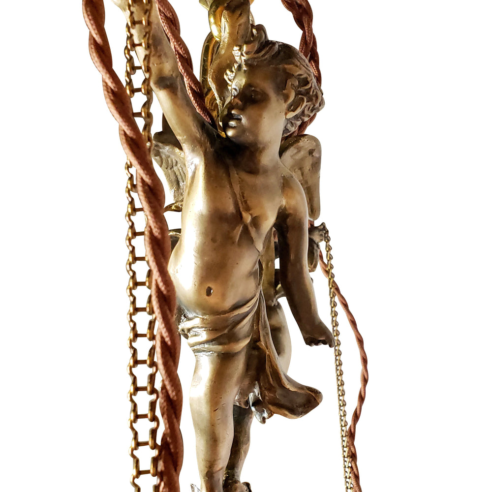 ##Antique Hardware## 22 Inch Handmade Antique Cherub Two-Light Chandelier With Brass Chain