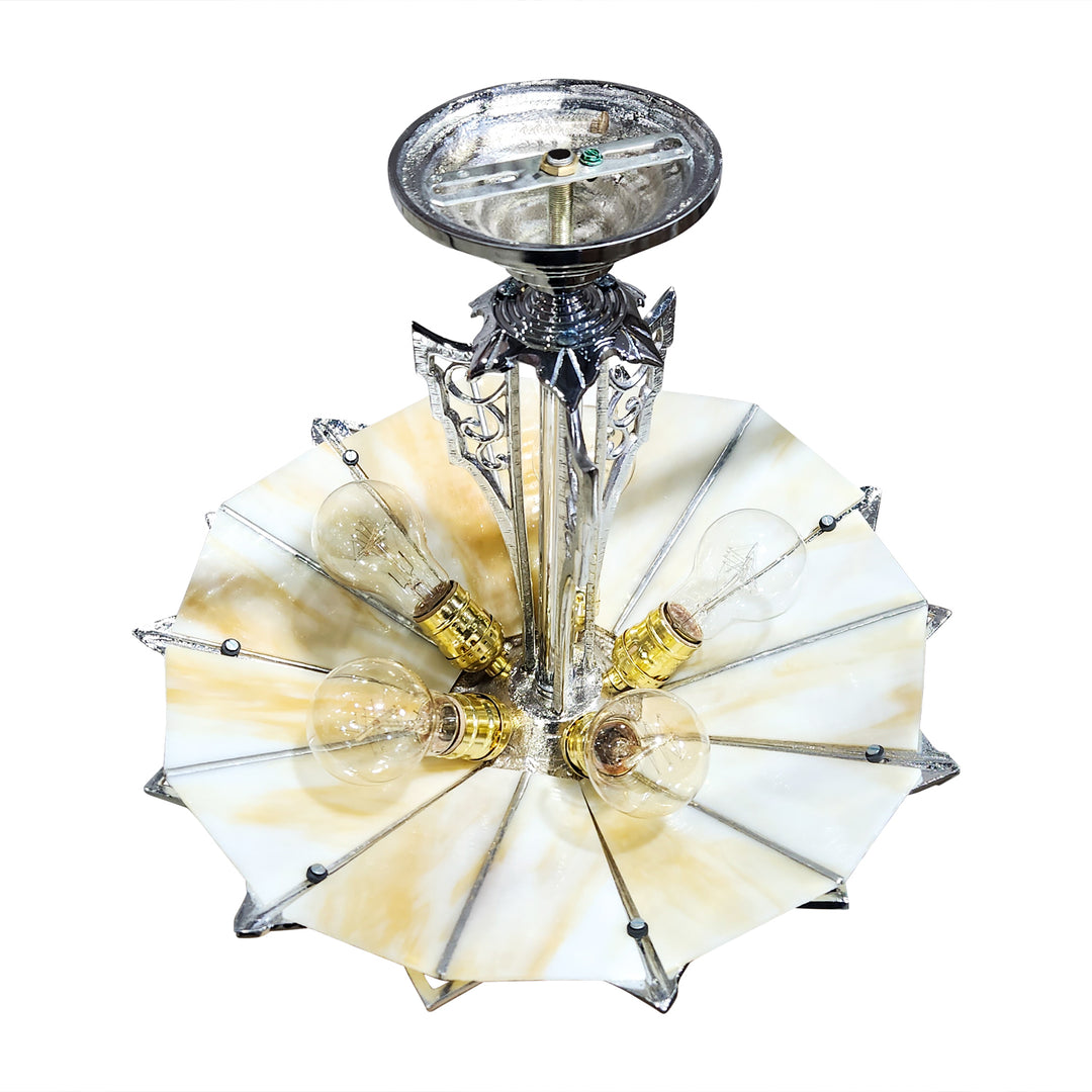 Antique Hardware 17 Inch Classic Art Deco Close Ceiling Light with Amber Glass (Polished Chrome Finish) ART DECO LIGHTING