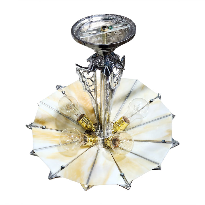 Antique Hardware 17 Inch Classic Art Deco Close Ceiling Light with Amber Glass (Polished Chrome Finish) ART DECO LIGHTING