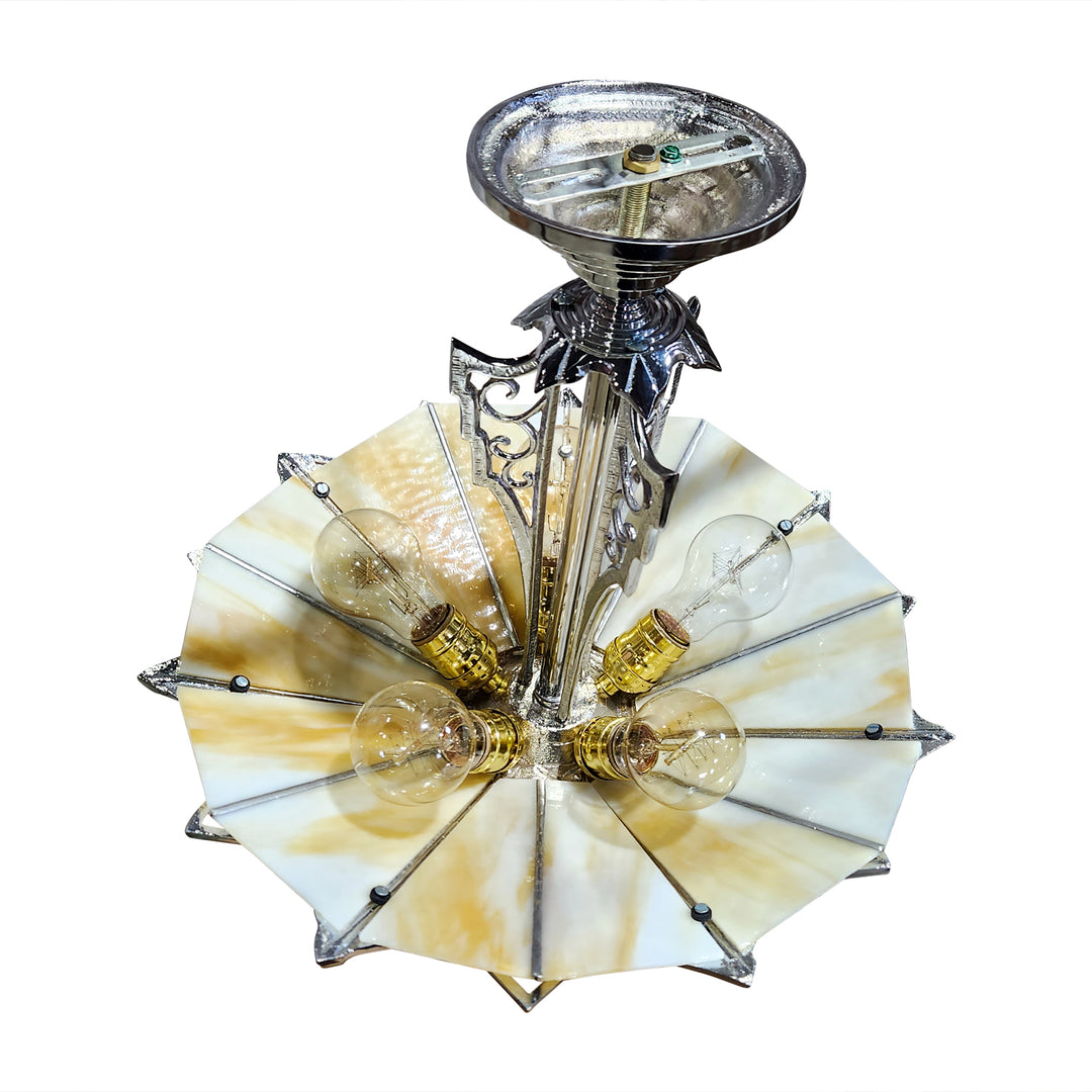 Antique Hardware 17 Inch Classic Art Deco Close Ceiling Light with Amber Glass (Polished Chrome Finish) ART DECO LIGHTING