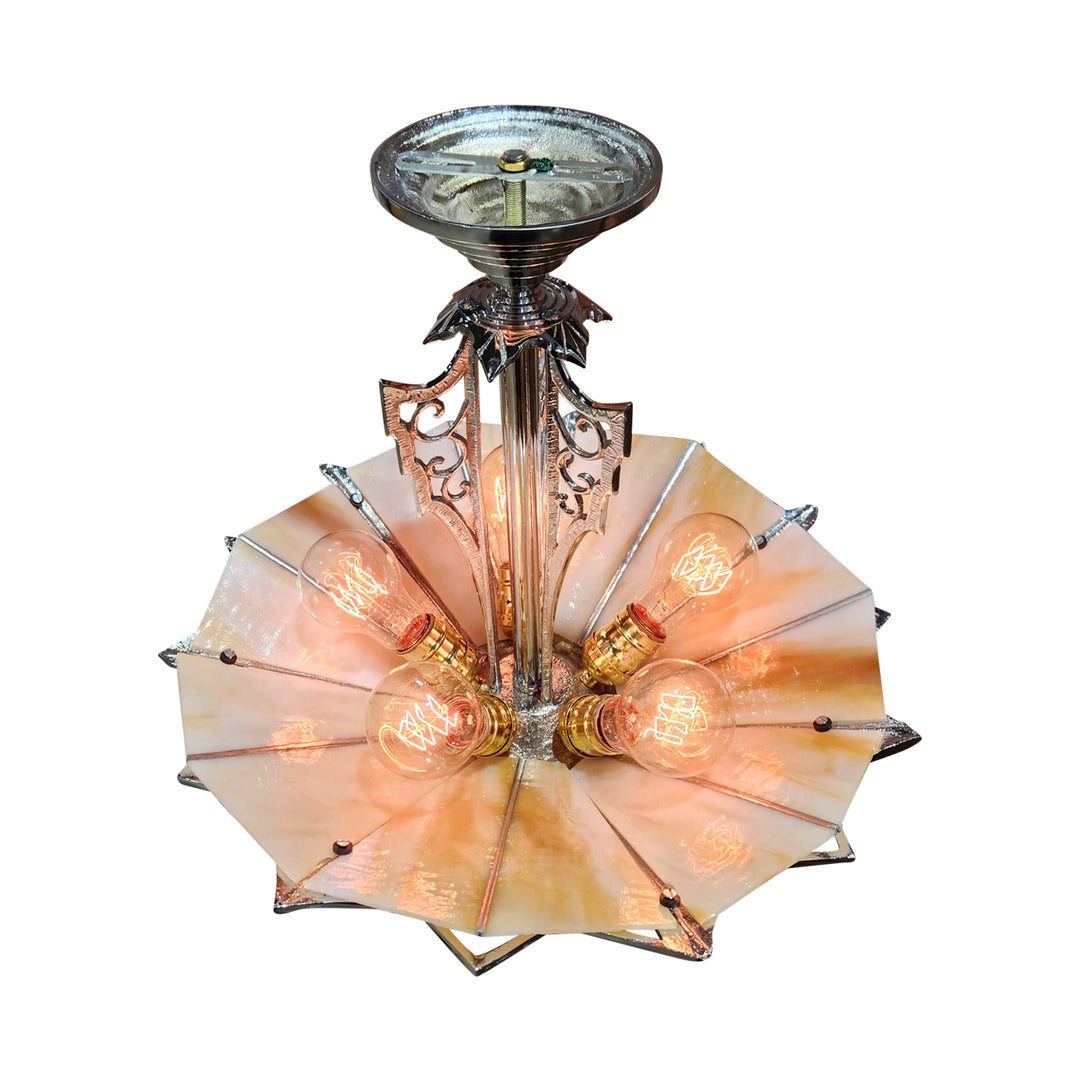Antique Hardware 17 Inch Classic Art Deco Close Ceiling Light with Amber Glass (Polished Chrome Finish) ART DECO LIGHTING
