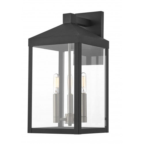 ##Antique Hardware## 3 Light Black Outdoor Wall Lantern