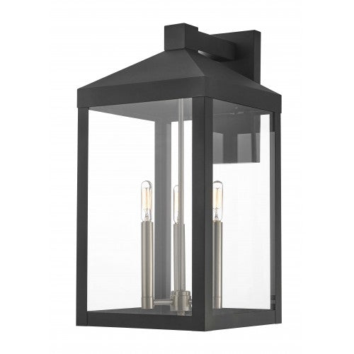 ##Antique Hardware## 3 Light Black Outdoor Wall Lantern