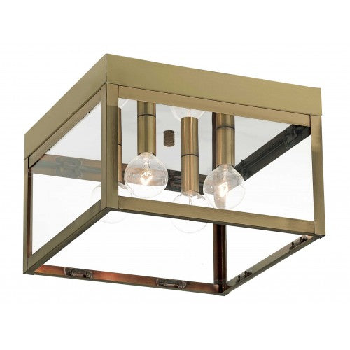 ##Antique Hardware## 4 Light Antique Brass Outdoor Ceiling Mount