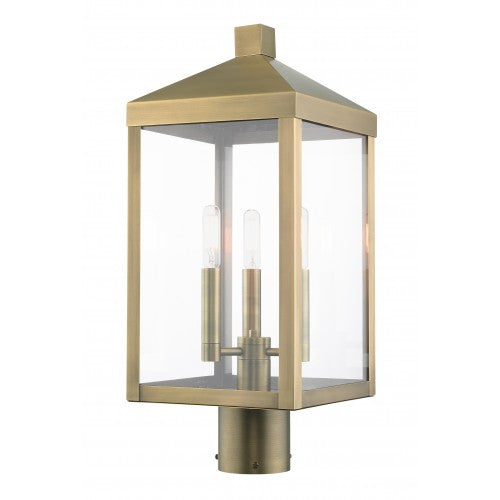 ##Antique Hardware## 3 Light Antique Brass Outdoor Post Top Lantern