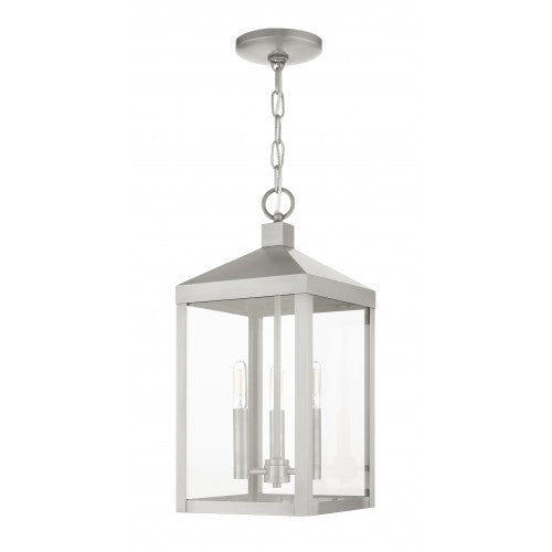 ##Antique Hardware## 3 Light Brushed Nickel Outdoor Pendant Lantern