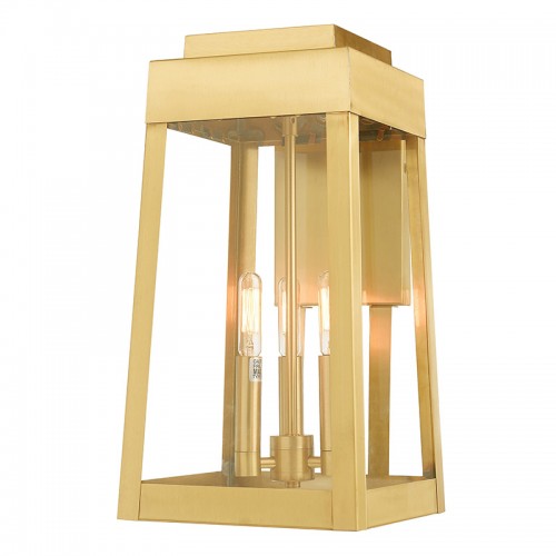 ##Antique Hardware## 3 Light Satin Brass Outdoor Wall Lantern