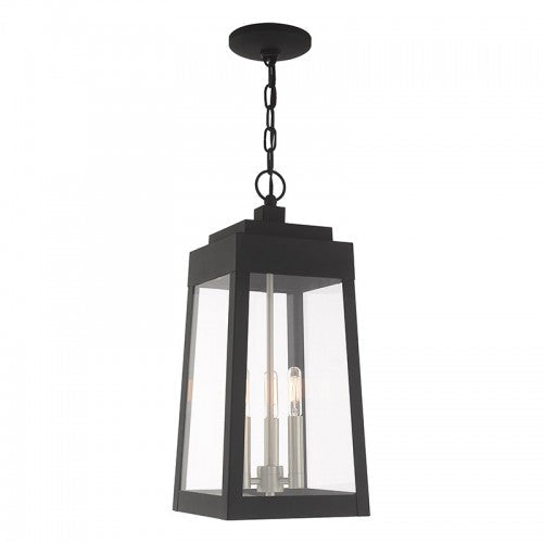 ##Antique Hardware## 3 Light Black Outdoor Pendant Lantern