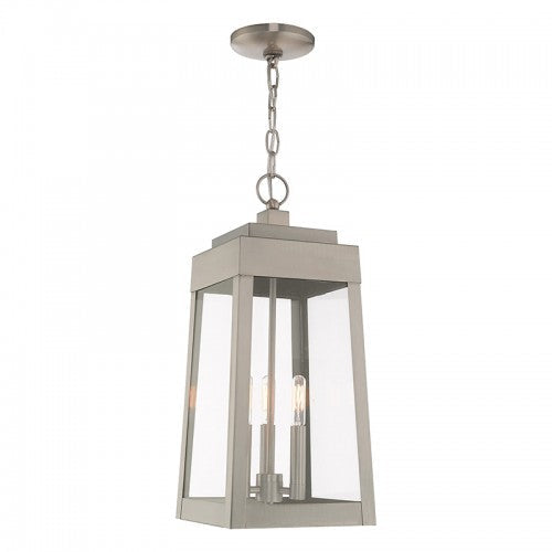 ##Antique Hardware## 3 Light Brushed Nickel Outdoor Pendant Lantern