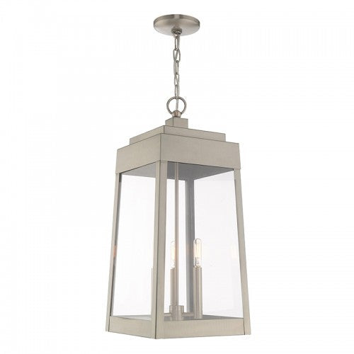 ##Antique Hardware## 3 Light Brushed Nickel Outdoor Pendant Lantern