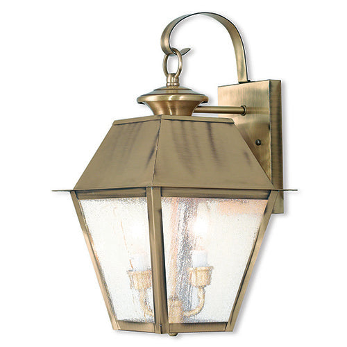 ##Antique Hardware## 2 Light Antique Brass Outdoor Wall Lantern