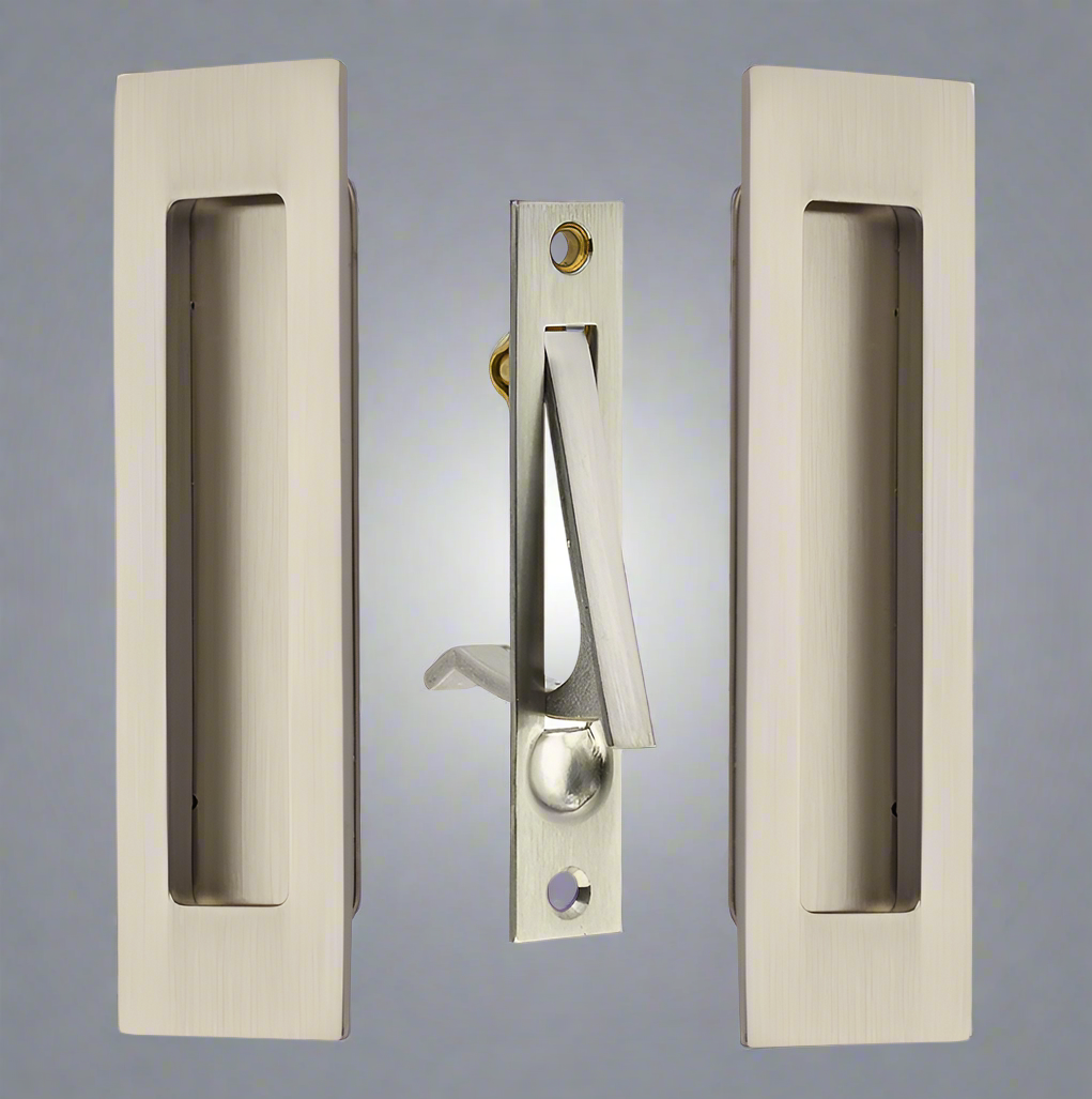 ##Antique Hardware## 6 Inch Solid Brass Modern Rectangular Pocket Door Pull Set