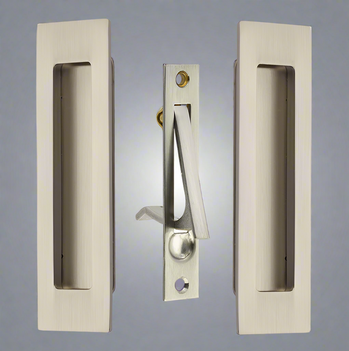 ##Antique Hardware## 6 Inch Solid Brass Modern Rectangular Pocket Door Pull Set