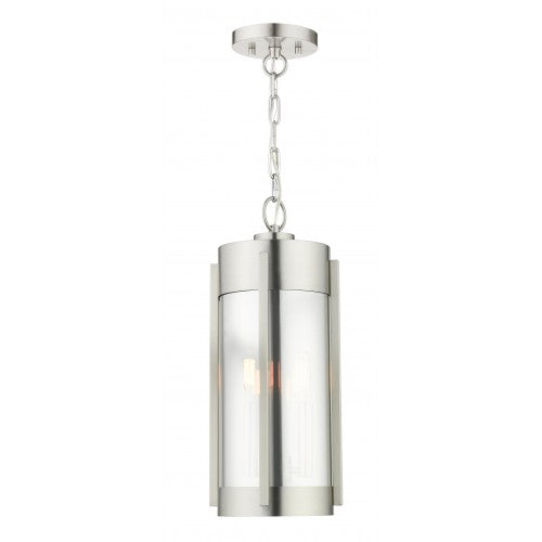 ##Antique Hardware## 2 Light Brushed Nickel Outdoor Pendant Lantern